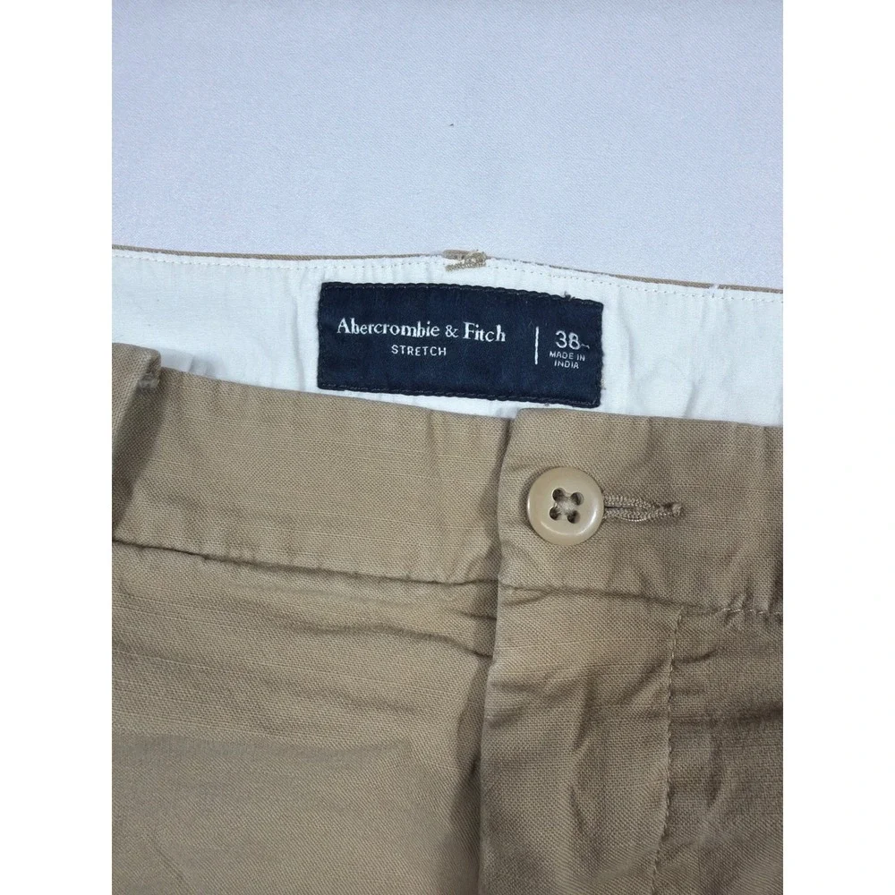Abercrombie & Fitch Men Khaki Stretch Chino Shorts Size 38 Tan Flat Front Casual